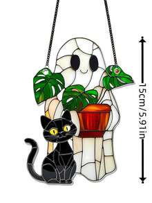 1 Pc Of Cute Ghost And Plant Decoration, 3mm Thickness Acrylic, Colorful Anti-Shatter Window Decoration, Horror Home Decoration, Halloween Window Decoration, Haunted House Aesthetic, Suitable For Home, Bedroom, Living Room, Wall Decoration (Please Tear Off The Protective Film Before Use, Acrylic Material, Not Glass Material) Halloween Decor Room Decor