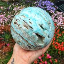 1pc Caribbean Septarian Geode - Bohemian Style Turquoise Blue & White Marble Pattern Home Decor, Christmas, Valentine's Day, Graduation Gift, Vintage Elegant Spiritual Ornament - Multicolor - View 5