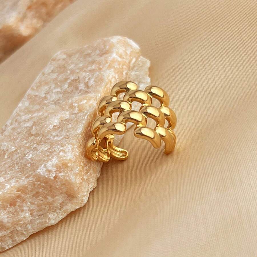 New 18K Stainless Steel Fashion Ring, The Opening Design Can Be Adjusted In Size - 6-dourado - 查看 1