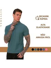 Kit 03 Premium Polyamide Polo Shirt Men's Shirt With Collar And Button Breathable Fabric - 鋼藍色/粉紅色/鉛色 - 查看 4