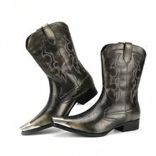 Metal Pointed Embroidered Men's Boots Retro Outdoor Cowboy Boots - 金色 - 查看 8