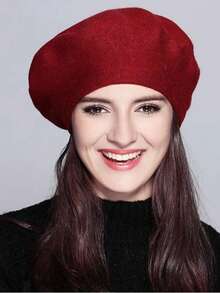 1pc女士贝雷帽针织帽时尚欧美风保暖护耳帽秋冬 - A - 查看 3