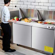 60"W Commercial Refrigerator, 15.4 Cu. Ft Sandwich Prep Refrigerated Table, Mega Top Food Prep Fridge With 24 Pans And Cutting Board, Stainless Steel Salad Prep Cooler For Restaurant, Food Truck - US B Type Plug(110-127V) - View 1