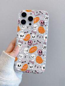 1 件骷髅与字母图案气垫透明防摔手机保护壳，TPU 材质，适合作为节日礼物，兼容 Apple XS/XS Max/XR/11 12 13 14 15 16 Pro/Pro Max/14 15 16 Plus，男女通用，也兼容三星手机 - 無色 - 查看 1