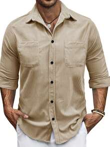 Men's Apricot Casual Long Sleeve Shirt, Outdoor Leisure Minimalist Fashion Shirt, Casual Jacket - Apricot - View 1