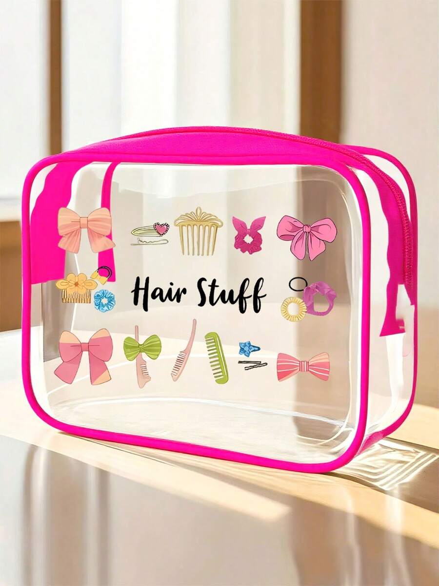 PVC材质发饰洗漱包，PVC旅行收纳包，拉链封口 - 轻便防褪色化妆洗漱包，女士/女孩适用，TSA认证便携式化妆箱，易于擦拭清洁，科技感十足的收纳包 | 现代美学 | 防褪色材质，旅行必备，假日度假包，上学化妆包，邮轮旅行必备，浴室洗漱包，大容量