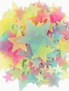 100 Pieces 3cm Glow In The Dark Wall Sticker, 3D Luminous, Single Color & Mixed Color, Fluorescent Decoration, 4cm Moon Luminous Wall Decal, Bright Luminous Plastic Self-Adhesive Sticker, Durable Home Art Decoration, Suitable For Home, Ceiling, Bedroom Wall, Room Decoration, Bathroom Wall Decoration. Wall Stickers Stickers Home Decor