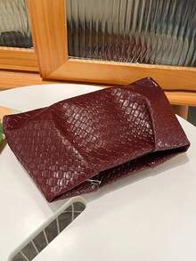 New Fashion Solid Color Clutch, Pleated Cloud Bag, Solid Color Casual Envelope Bag, Cosmetic Bag, Travel Accessory Bag, Inner Liner Bag, Toiletry Bag, Storage Pouch - Red - View 3