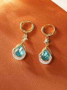 1 pereche de cercei eleganți cu zirconiu verde, model ochi de pisică, cercei lungi personalizați, romantici și grațioși, la modă