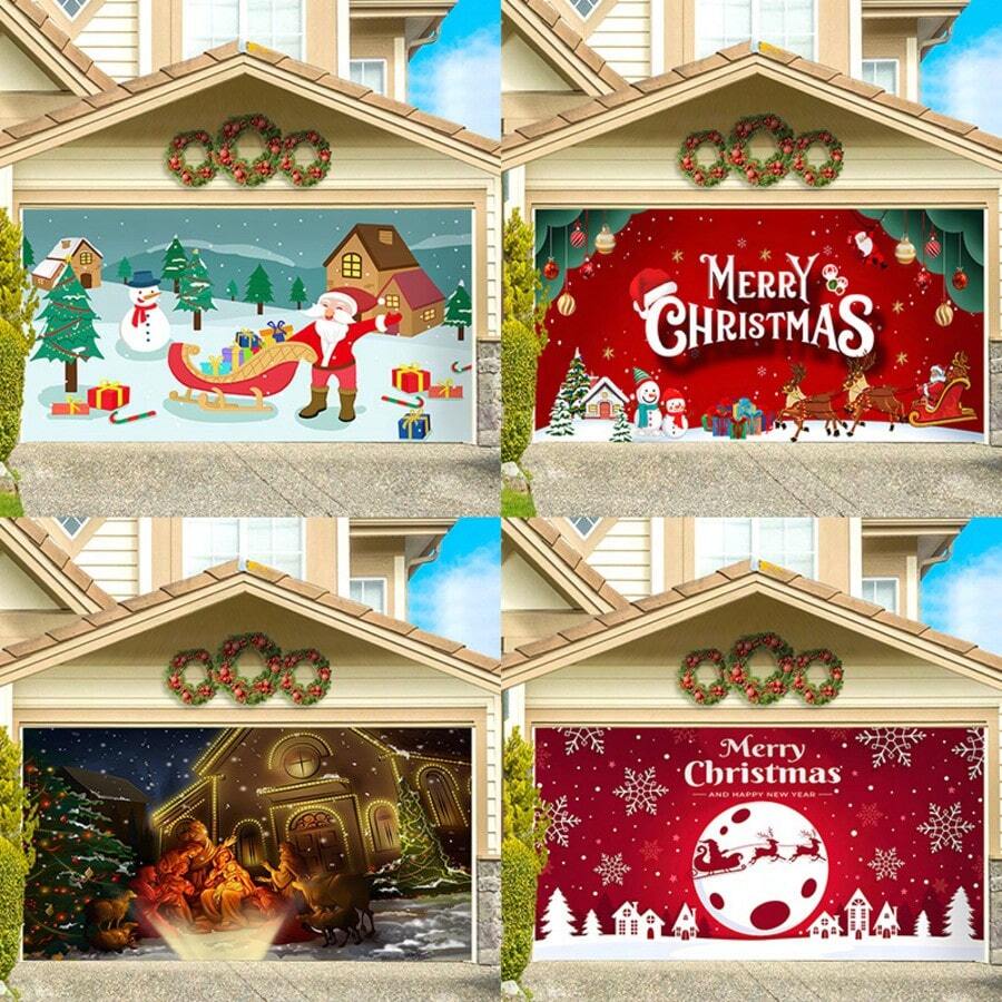 1Pc 3-Square-Meter New Christmas Backdrop Cloth, Party Decoration Banner, Made Of Polyester Material, Featuring A Cute And Fresh Christmas Scene Pattern, Garage Banner Hanging Flag, Suitable For Christmas-Themed Parties, Family Gatherings, Birthday Party Decorations, Daily Decorations, And More.