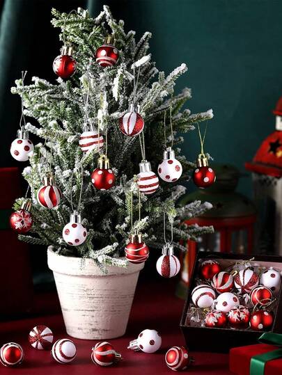 24pcs 3cm Painted Glitter Plastic Christmas Balls, Christmas Decorations, Christmas Tree Ornaments, Mini Painted Christmas Balls 24PCS, Christmas Gifts, Home Decor, Wreath DIY Hanging Accessories Christmas Decorations Home Christmas Gifts Christmas Decor