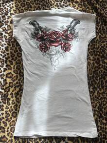 Y2k Fairy Grunge Clothes For Women Emo 2000s Floral Print Tees Shirts Vintage Punk Tops Fairycore Aesthetic E-Girls Clothes Streetwear - 白色 - 查看 4