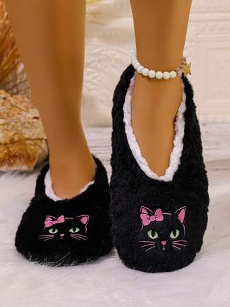 Women's Autumn/Winter Indoor Slippers, Fashionable Thermal Lining, Warm & Quiet Indoor Casual Flat Shoes