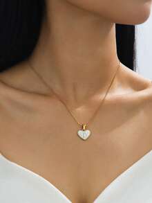 1pc Personalized Initial Necklace Stainless Steel Non Tarnish Women Letter Necklace - Golden Yellow + Heart + Round Snake - View 2