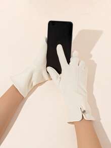 1pair Women Warm Thermal Lined Touchscreen Driving Gloves, Cute Design - Black - View 2