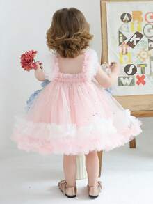 Váy công chúa vải tuyn dây sequin cho bé gái, thích hợp làm quà tặng sinh nhật đầu tiên của bé, tiệc tùng, tiệc chiêu đãi, đám cưới, lễ kỷ niệm ngày lễ - Màu Hồng baby - Xem 6