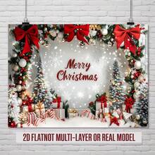 2D Flat, 1pc Holiday Christmas Party Banner - Multi-Size Polyester Backdrop With Snowy Scenery, Decorative Bows And Gift Wraps, Suitable For Home And Room Wall Decor, Christmas Decorations - Multicolor - View 6