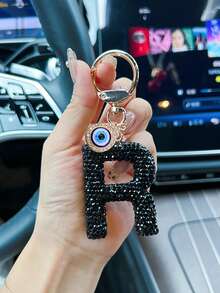 合金水钻恶魔眼字母钥匙扣，时尚手提包吊坠配圆环扣，单件新奇女士钥匙扣，黑色首字母汽车钥匙吊坠，男女通用包包小吊坠，可挂于手提包、背包、托特包、单肩包、车钥匙、门钥匙、餐卡、工作卡等，时尚，是馈赠家人、朋友的绝佳礼物， - 彩色 - 查看 20