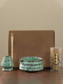 4 piezas Tazones de Matcha Raku, Juego de Té Cerámico que incluye Batidor de Matcha, Cepillo de Té, Revolvedor de Té, Juego de Regreso a Clases, Juego de Regalo para Fiestas
