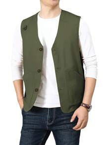 Men's Casual Outdoor Cotton Vest Lightweight Breathable Multi-Pocket Fishing Travel Vests OutwearChristmas IQWV - 03-綠色 - 查看 9