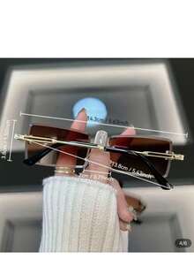 A Pair Of European And American Fashion Decorative Glasses For Women, With Metal Frame And Small Square Lens Assembly, Suitable For Parties And Daily Shopping. - 棕色 - 查看 7