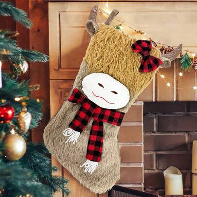 Cute Christmas Stocking Cute Highland Cow Present Bag Cartoon Plush Cow Candy Bags For Fireplace Decorations Indoor