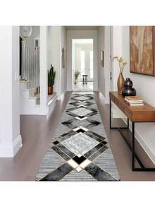 1PC Bohemian Vintage Long Runner Rug, Geometric Black & Gold Pattern, Stain-Resistant & Non-Slip, Crystal Velvet Grooved Carpet, Suitable For Decorating Bathroom, Bedroom, Hallway, Camping And Other Places - Multicolor - View 17