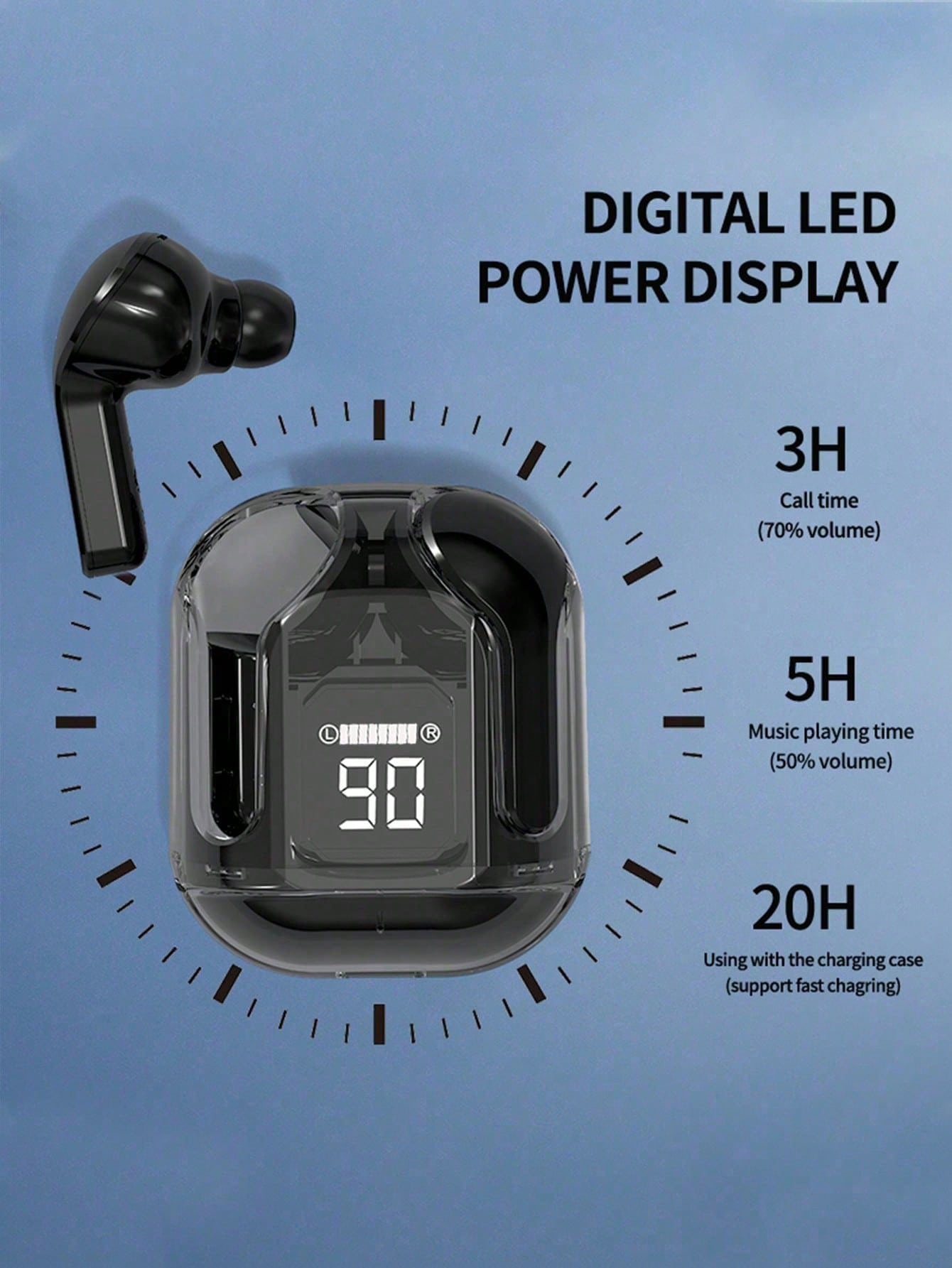 سماعة أذن لاسلكية بلوتوث شفافة واحدة – شاشة وتحكم...