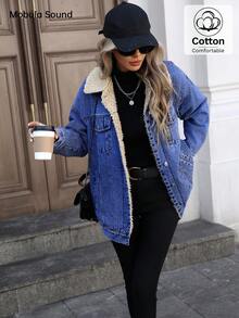 Mobula Sound# 休闲运动时尚女装春秋冬羊毛防风外套 蓝色 Y2K 大学生风 青年女性 - 炒花深藍 - 查看 2