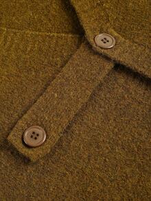 Plus Size Women Loose Fit Solid Color Drop Shoulder Long Sleeve Knit Cardigan, Fashionable & Versatile - Coffee Brown - View 8