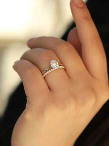2pcs Oval Zirconia Engagement Wedding Ring Set,Great Jewelry Gift For Women,Promise Rings,Eternity Rings,Valentine's Day,Mother's Day,Everyday Wear - A - View 3