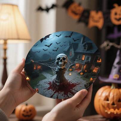 Halloween Creative Decorative Ornaments, Skeleton, Crow, Vampire, Pumpkin, Ghost, Monster Round Decorations, Acrylic Material (11.8 Inches) Multiple Pattern Scene Options, Suitable For Halloween Party, Indoor Decoration, Home Decor - Halloween Accessories - Halloween Decoration - Perfect Halloween Gift