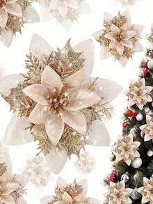 27pcs/Set Flower Design Christmas Tree Decoration,Christmas Wreath Christmas Tree Flowers Ornaments,Contains 9pcs Flowers, 9pcs Clips, 9pcs Rods, Suitable For DIY Christmas Wedding Party Happy Decorations, Christmas Tree Decoration Supplies, Scene Decorations, Holiday Home Decorations, Corridor Office Courtyard Decorations