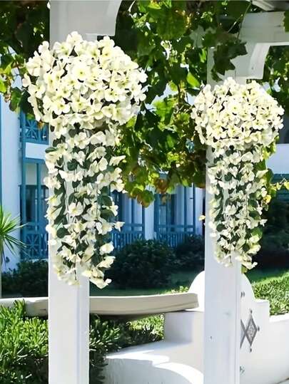 1件/2件/4件装人造抗紫外线悬挂花卉，多用途塑料紫罗兰植物，适合室内外装饰，是情人节、复活节、母亲节、圣帕特里克节、斋月等节日的完美之选 - 无需用电