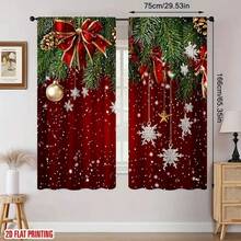 2pcs Elegant Red & White Rose Floral Print Curtains - Rod Pocket Polyester Drapes For Kitchen, Living Room, Office, Bedroom, Coffee Shop, Vacation Home - Machine Washable, Landscape Theme Decor,Christmas Curtains