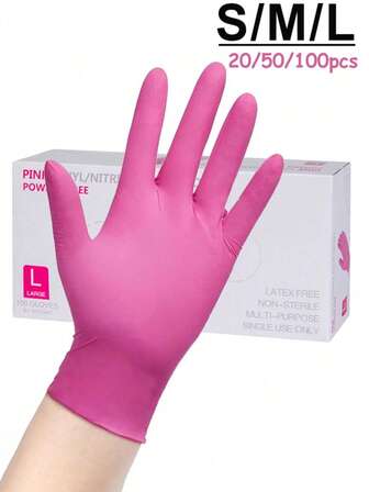 2/10/20/50/100 Pcs Disposable Nitrile Gloves, Thickened, Powder-Free, Latex-Free, Sterile, High Elasticity, High Protection, Good Comfort, Household Disposable Gloves For Cleaning, Hairdressing, Pets, Gardening, Crafts, Cars - Pink
