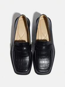 Women's Retro Slip-On Thick Sole Chunky Heel Black Square Toe Commuter Versatile Mid-High Heel Soft Bottom Loafers, Suitable For Office Ladies And Casual Wear, Fall 2025 New Arrival - Black - View 6