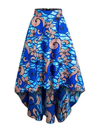 African Batik Print Women's Skirt Blue Wave Print 100% Polyester Material