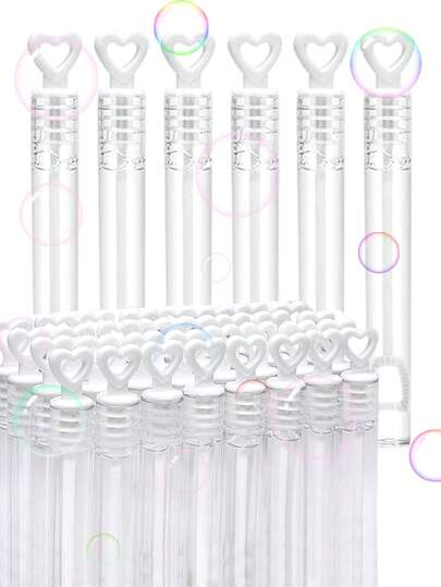 12/24/48/60pcs White Bubble Wands, White Heart Shaped Bubble Bottles, Mini Bubble Test Tubes (Bubble Liquid Not Included), Party Atmosphere Creation Tools, Suitable For Weddings, Celebrations, Anniversaries, Parties, Birthday Gifts/Graduation/Back To School Atmosphere Creators