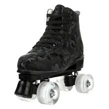 YYW Roller Skates For Women And Men Cowhide High-Top Shoes Classic Double-Row Roller Skate Four-Wheel Roller Skates For Men Girls Unisex Christmas(Camouflage Black Wheel Model) - 迷彩閃光輪 - 查看 5