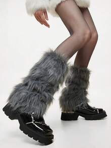 1双Y2K辣妹风毛绒保暖腿套，白色冬季亚文化JK毛绒保暖腿套，舒适保暖 - 彩色 - 查看 6