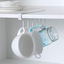 No-Drill Shelf Mug Hanger – Under Cabinet Coffee Cup Holder With 6 Hooks, Multi-Purpose Hanging Rack For Utensils, Keys, Scarves, Ties & Belts, Space Saving Kitchen Storage Organizer For Home Use - 黑色 - 查看 7