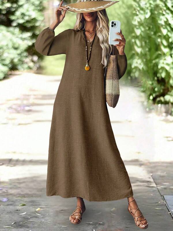 Elegant Women's Long Dress Autumn Non-Sheer V-Neck Design Casual, Office, Party Wear,Women's Dresses