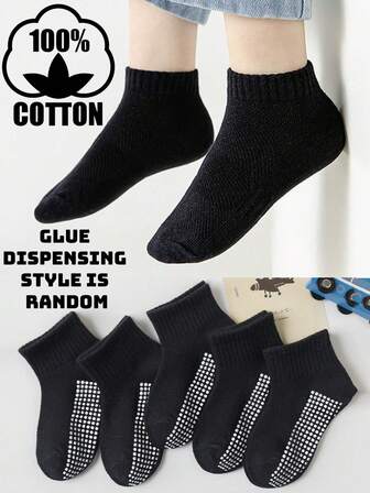 5 par svarta bomullsstrumpor, elastiska sportstrumpor som andas till mitten av vaden för studenter