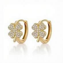 زوج من أقراط البرسيم المرصعة بالزركونيا النحاسية، أقراط البرسيم الرباعي الأوراق المرصعة بالزركونيا الدقيقة، تصميم راقي للارتداء اليومي، مجوهرات هدية