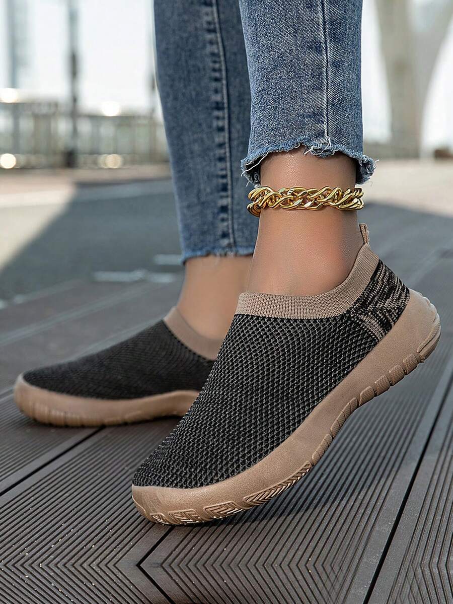 Women's Extra Wide Fit Pink Knit Sneakers - Roomy Toe Box With Arch Support For Comfort Walking, Year-Round Wide Width Shoes For Women - Thẻ đen - Xem 1