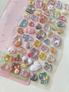 1pc Creative Cartoon Children's Stickers 3D Relief Sticker Cute Small Animals Mobile Phone Decoration Paster Gemstone Crystal Stickers