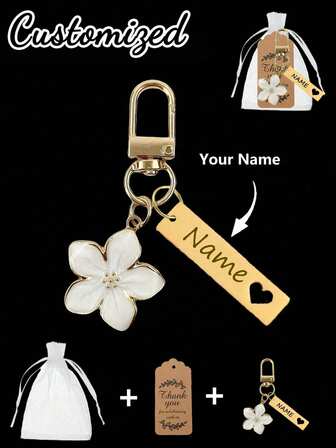 3Pcs/Set Customized Word Metal Sakura Flower Keychain, Customized Word Flowers Keychain Gift Set, Personalized Custom Text Lightweight And Graceful Sakura Design With Tag Accessory, Custom Name Suitable For Bag, Car Keys, Couple & Holiday Gifts,Multi-Functional, Ornamental,Reusable,Exquisite,Stylish,High-Quality,Colorful,Modern,Custom,Personalized,Unique