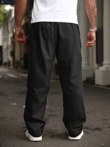 OMNIVOLUME Plus Size Men's Straight Leg Loose Fit Striped Casual Sweatpants