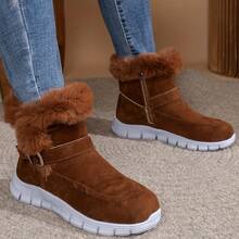 Women's Faux Fur - Trimmed Suede Ankle Boots: Warm & Stylish Winter Essential - 棕色 - 查看 4